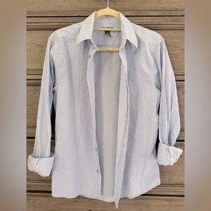 H&M Baby Blue Linen Button Down Shirt Collared 100% Cotton Casual Coverup
